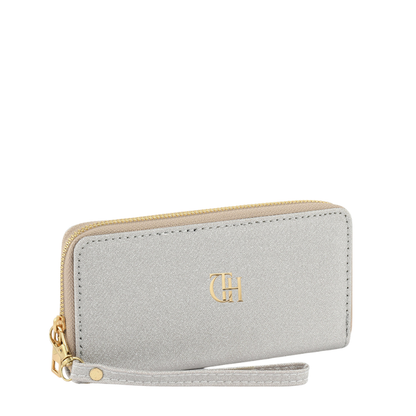 Silver Ease Shimmer Wristlet Wallet with Zip Closure
