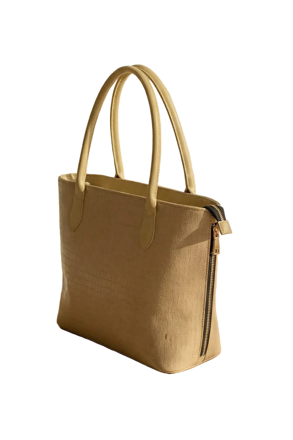 SwiftZip Tote Bag Beige Croc Textured Faux Leather Handbag
