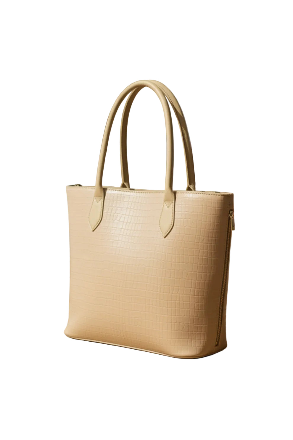 SwiftZip Tote Bag Beige Croc Textured Faux Leather Handbag