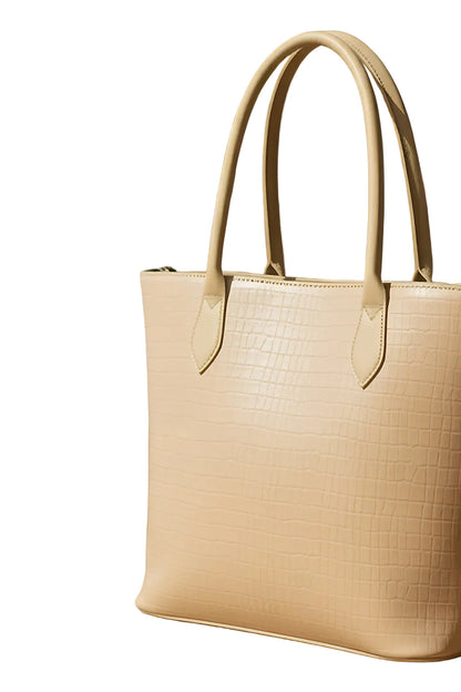 SwiftZip Tote Bag Beige Croc Textured Faux Leather Handbag