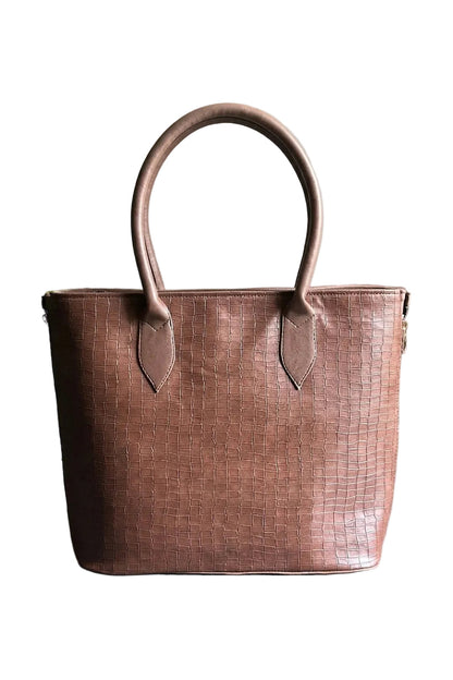 SwiftZip Tote Bag Brown Croc Textured Faux Leather Handbag