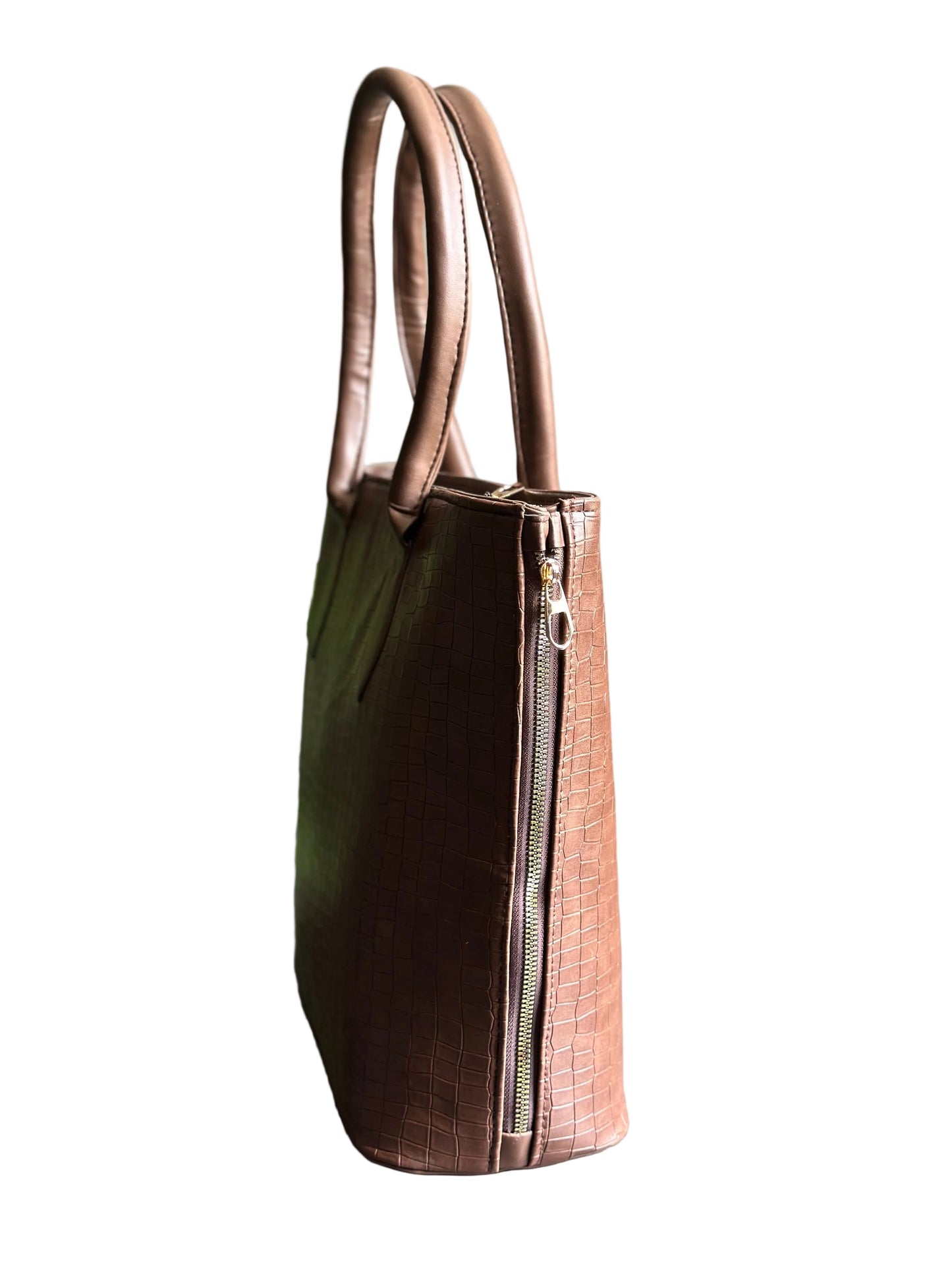 SwiftZip Tote Bag Brown Croc Textured Faux Leather Handbag