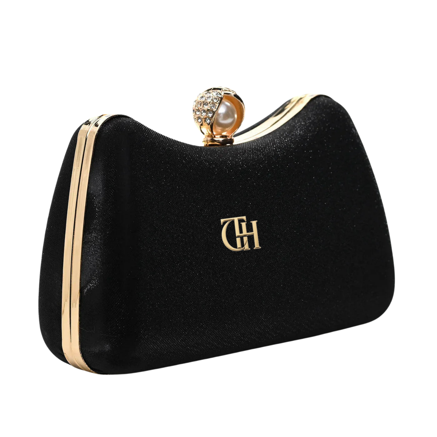 Velvet Pearl Clutch Black Evening Bag with Chain Strap