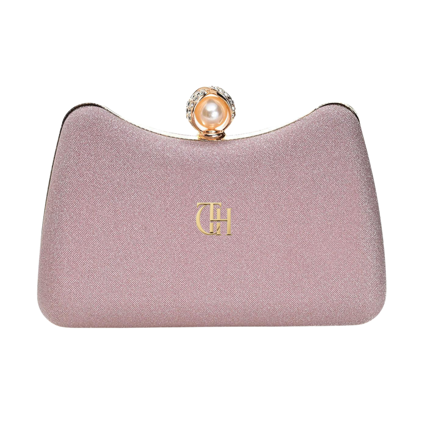 Velvet Pearl Clutch Pink Evening Bag with Detachable Chain Strap