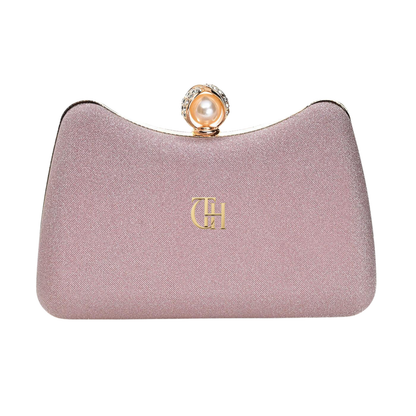 Velvet Pearl Clutch Pink Evening Bag with Detachable Chain Strap