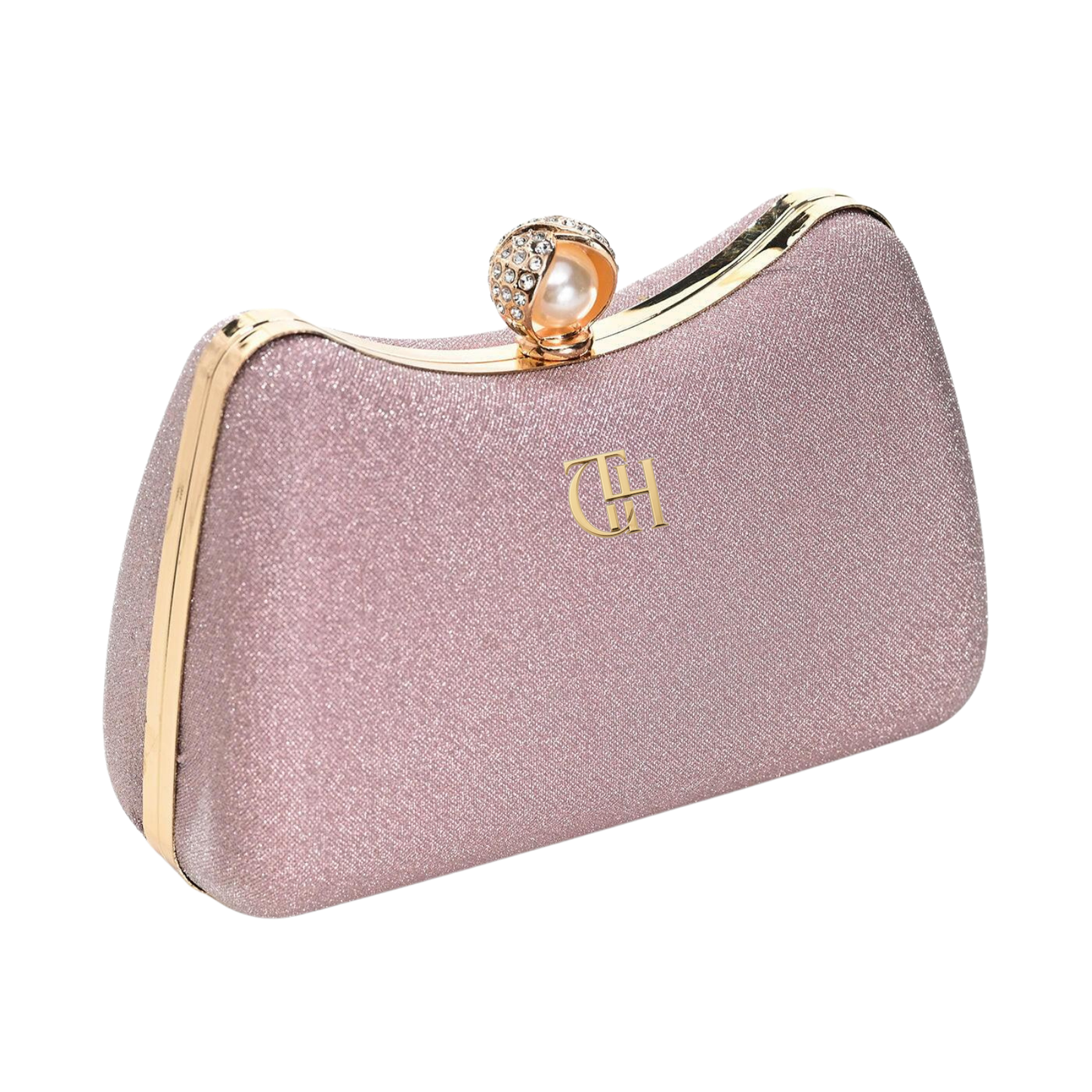 Velvet Pearl Clutch Pink Evening Bag with Detachable Chain Strap