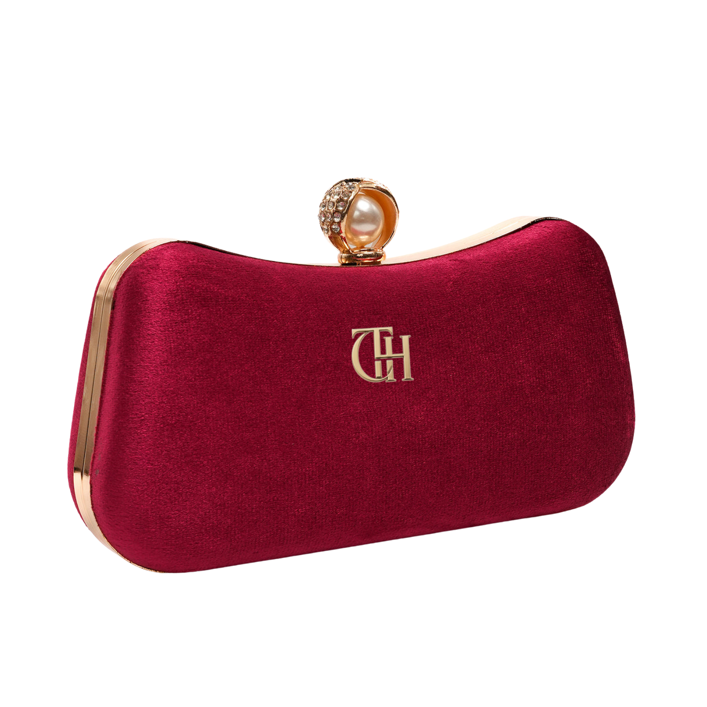 Velvet Pearl Clutch Red Evening Clutch with Chain Strap