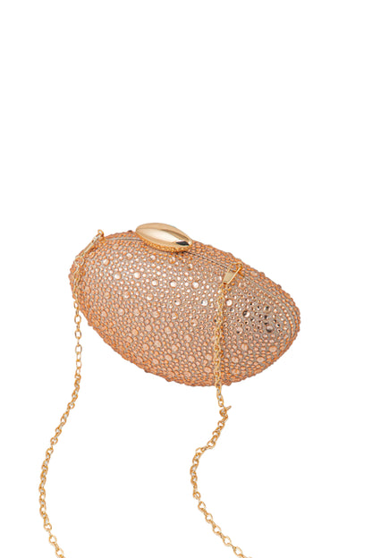 Women Rose Gold Party Wear Rhinestone Clutch Bag