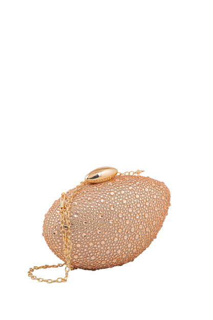 Women Rose Gold Party Wear Rhinestone Clutch Bag