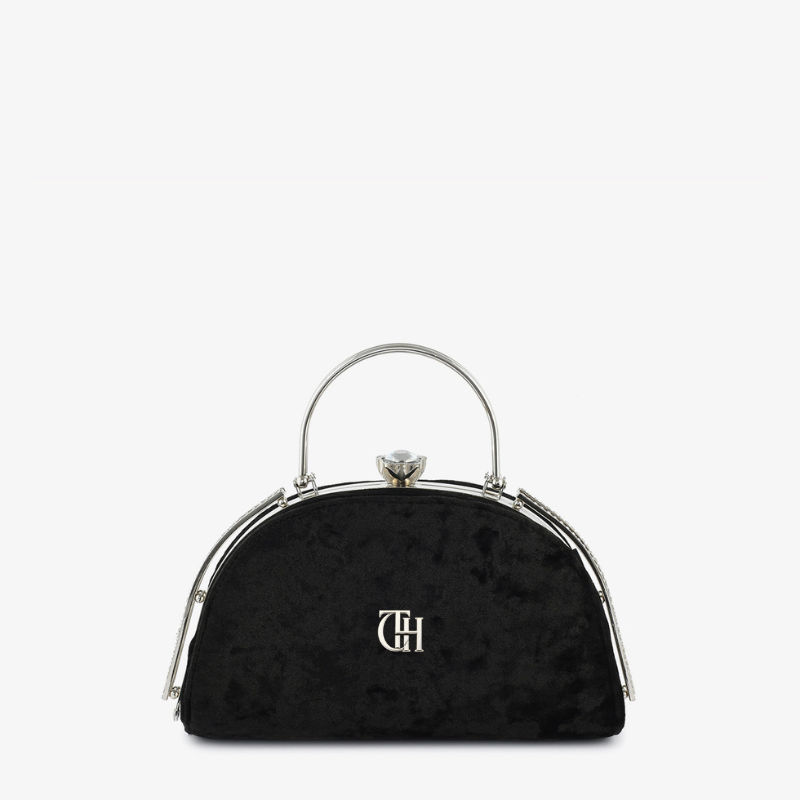 Womens Crown Grace Velvet Dome Clutch Bag with Crown Clasp