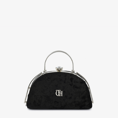 Womens Crown Grace Velvet Dome Clutch Bag with Crown Clasp