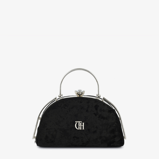 Womens Crown Grace Velvet Dome Clutch Bag with Crown Clasp