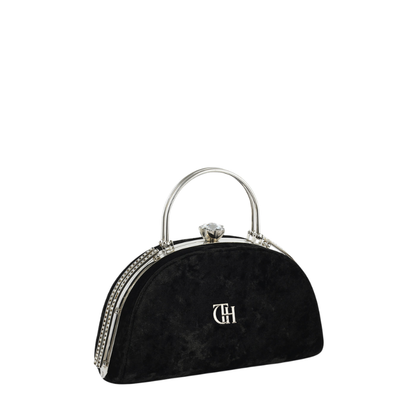 Womens Crown Grace Velvet Dome Clutch Bag with Crown Clasp