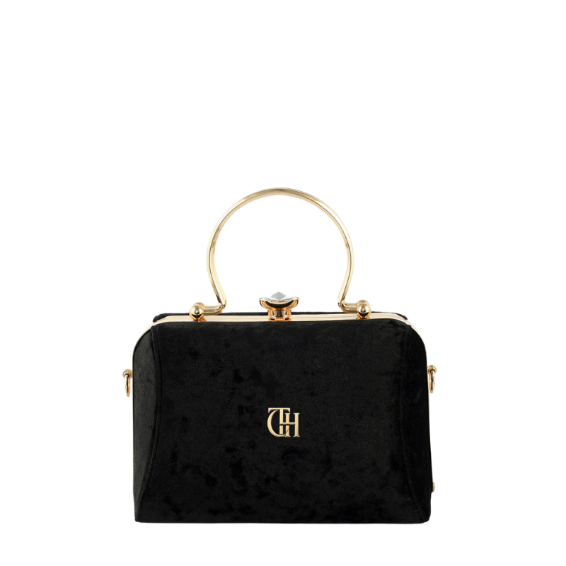 Womens Royal Charm Velvet Box Clutch Bag with Crown Clasp