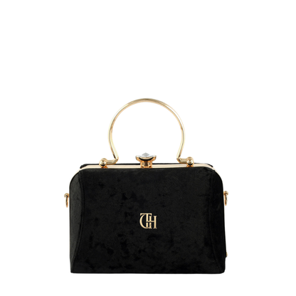 Womens Royal Charm Velvet Box Clutch Bag with Crown Clasp