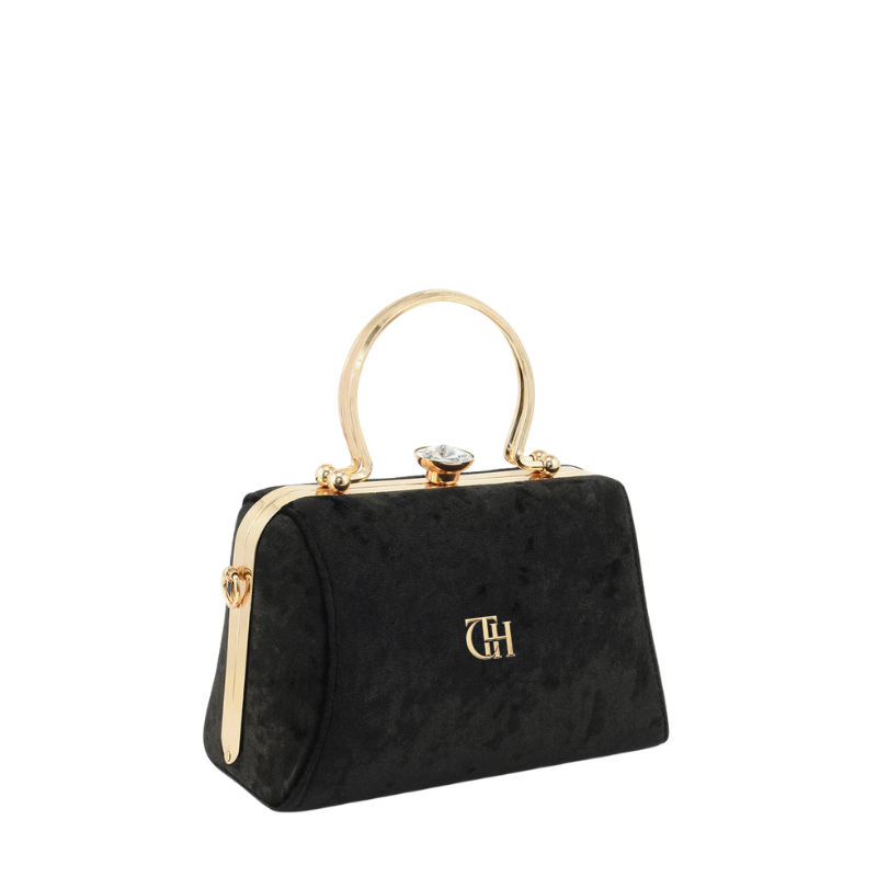 Womens Royal Charm Velvet Box Clutch Bag with Crown Clasp