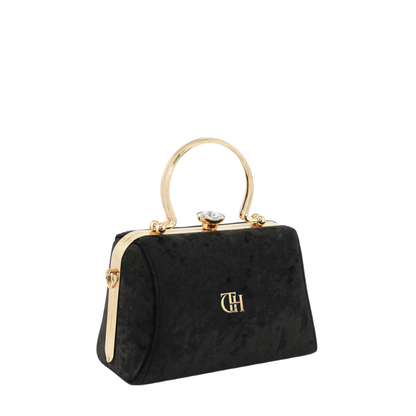 Womens Royal Charm Velvet Box Clutch Bag with Crown Clasp