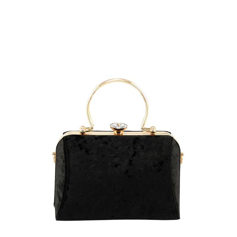 Womens Royal Charm Velvet Box Clutch Bag with Crown Clasp