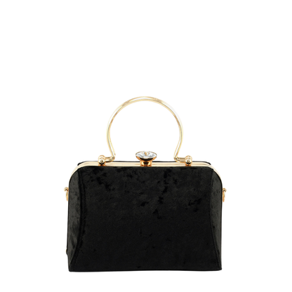 Womens Royal Charm Velvet Box Clutch Bag with Crown Clasp