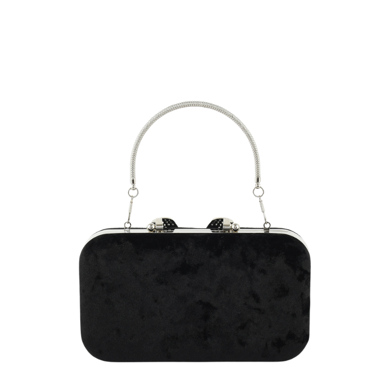 Womens Velour V Glam Black Evening Clutch with Crystal Accent