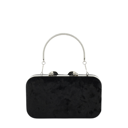 Womens Velour V Glam Black Evening Clutch with Crystal Accent