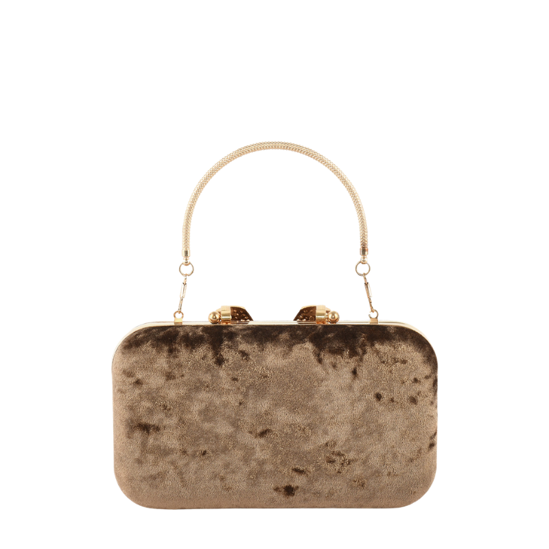 Womens Velour V Glam Brown Evening Clutch with Crystal Accent