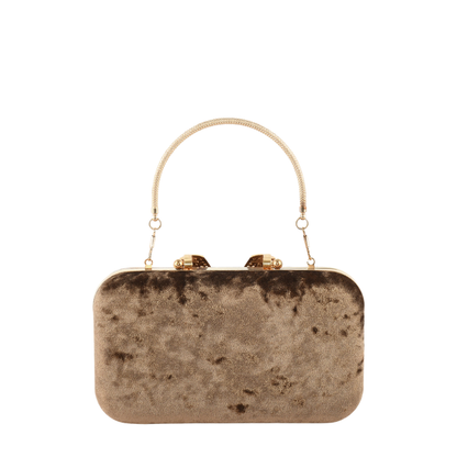 Womens Velour V Glam Brown Evening Clutch with Crystal Accent