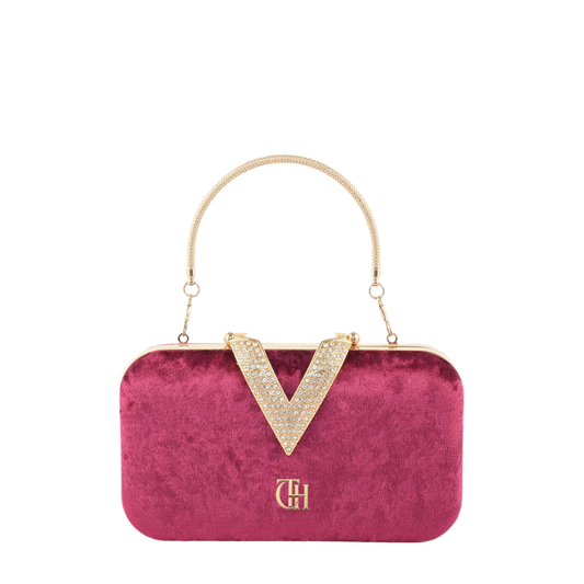 Womens Velour V Glam Pink Evening Clutch with Crystal Accent