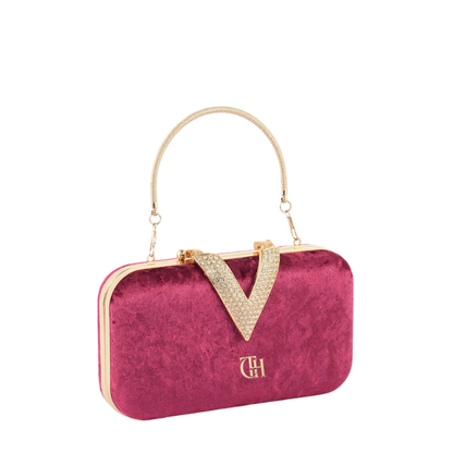 Womens Velour V Glam Pink Evening Clutch with Crystal Accent
