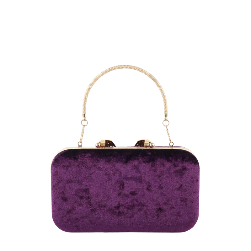 Womens Velour V Glam Purple Evening Clutch with Crystal Accent