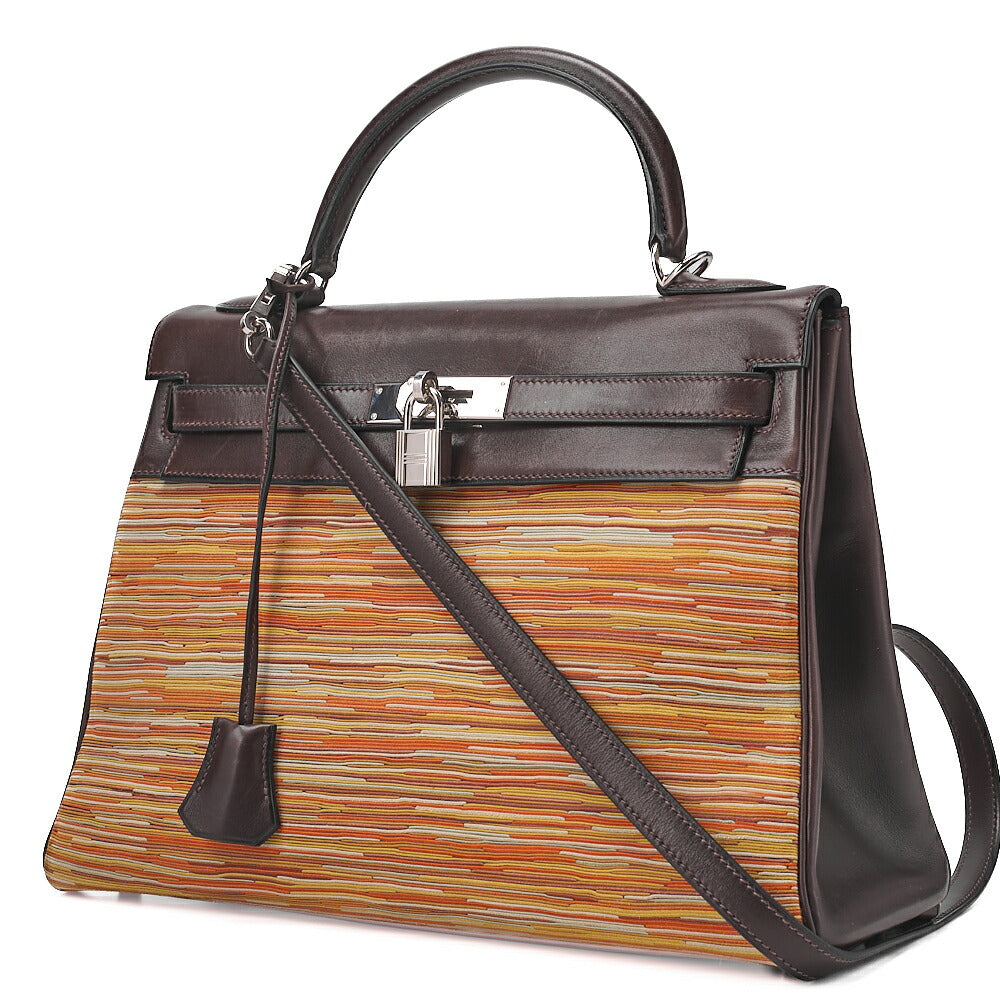 HERMES Kelly 32 Handbag Inseam Vibrato x Gulliver 2way Brown x Multicolor Silver-Tone Hardware, Pre-Owned