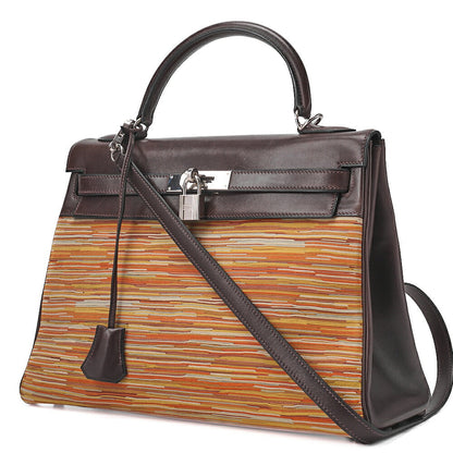 HERMES Kelly 32 Handbag Inseam Vibrato x Gulliver 2way Brown x Multicolor Silver-Tone Hardware, Pre-Owned