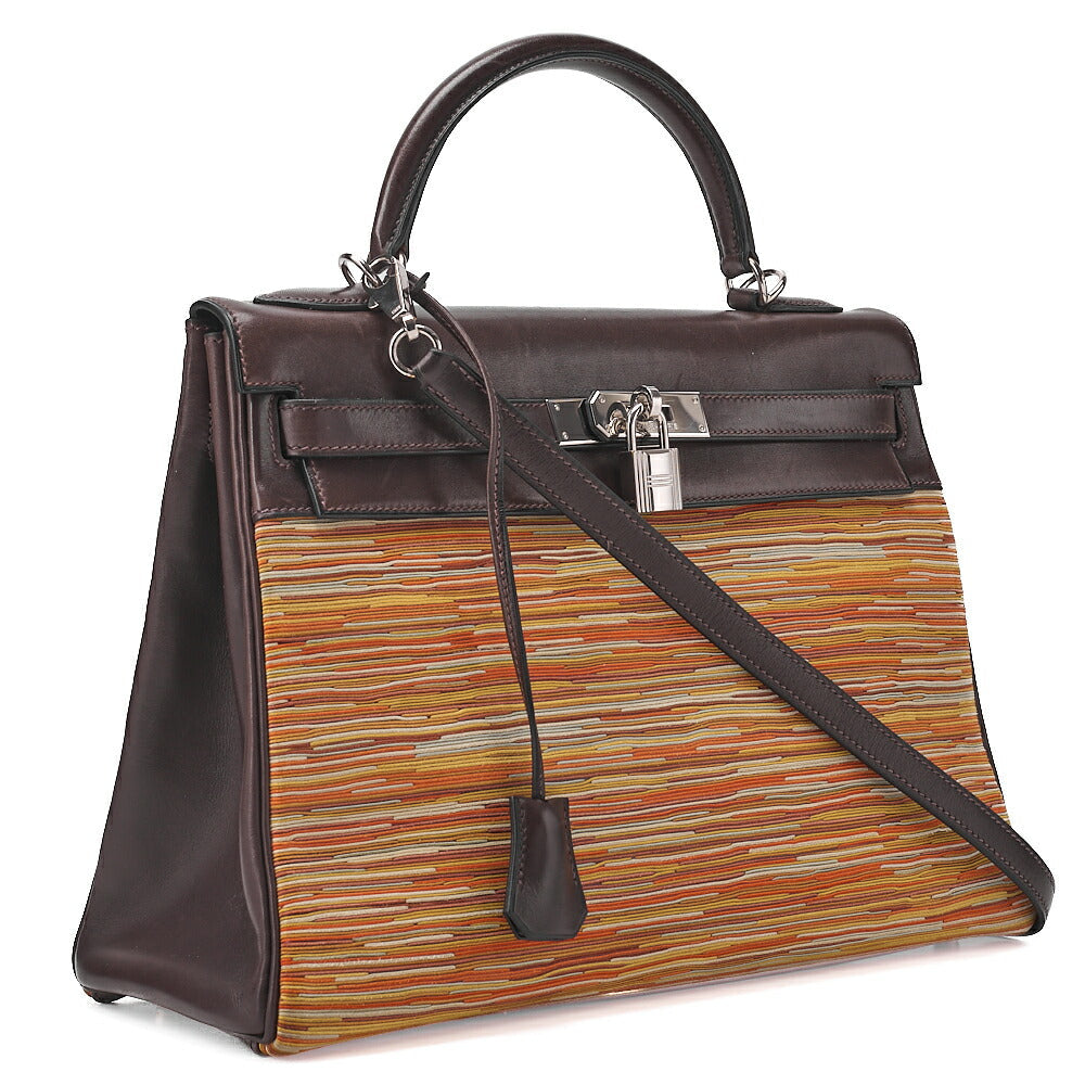 HERMES Kelly 32 Handbag Inseam Vibrato x Gulliver 2way Brown x Multicolor Silver-Tone Hardware, Pre-Owned