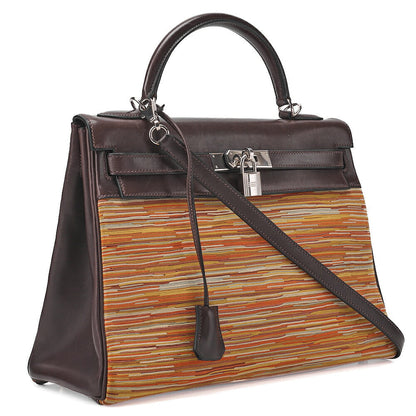 HERMES Kelly 32 Handbag Inseam Vibrato x Gulliver 2way Brown x Multicolor Silver-Tone Hardware, Pre-Owned