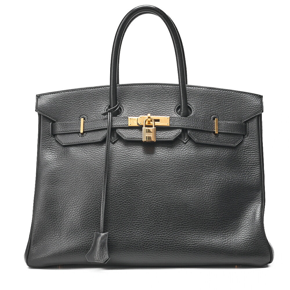 HERMES Birkin 35 Trion Handbag Black Gold-Tone Hardware, Pre-Owned