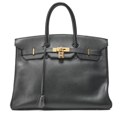 HERMES Birkin 35 Trion Handbag Black Gold-Tone Hardware, Pre-Owned