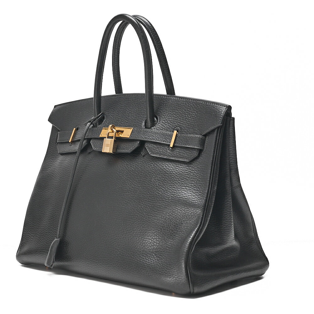 HERMES Birkin 35 Trion Handbag Black Gold-Tone Hardware, Pre-Owned