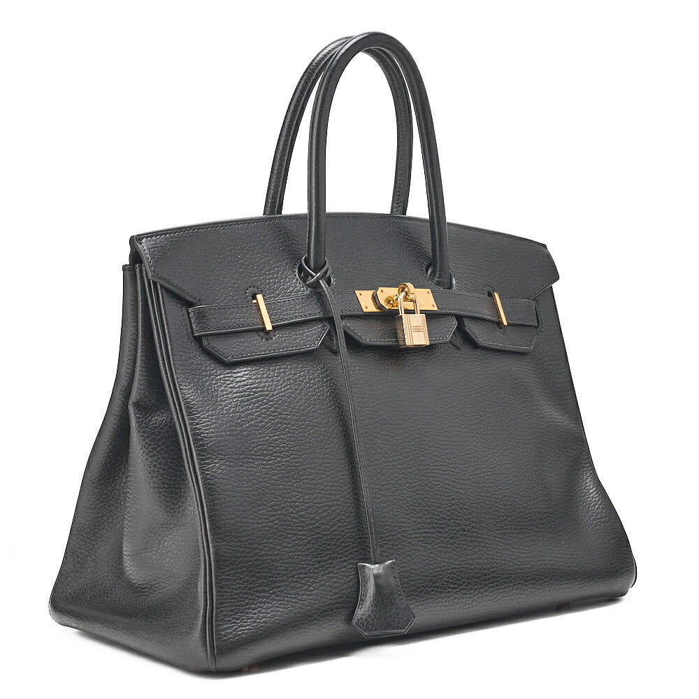 HERMES Birkin 35 Trion Handbag Black Gold-Tone Hardware, Pre-Owned