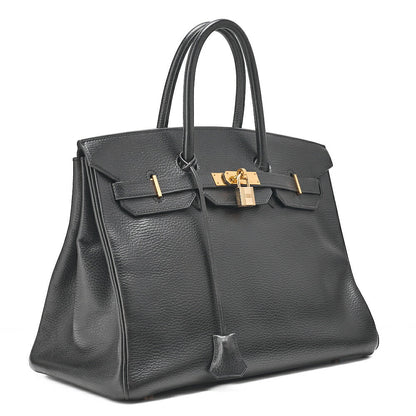 HERMES Birkin 35 Trion Handbag Black Gold-Tone Hardware, Pre-Owned
