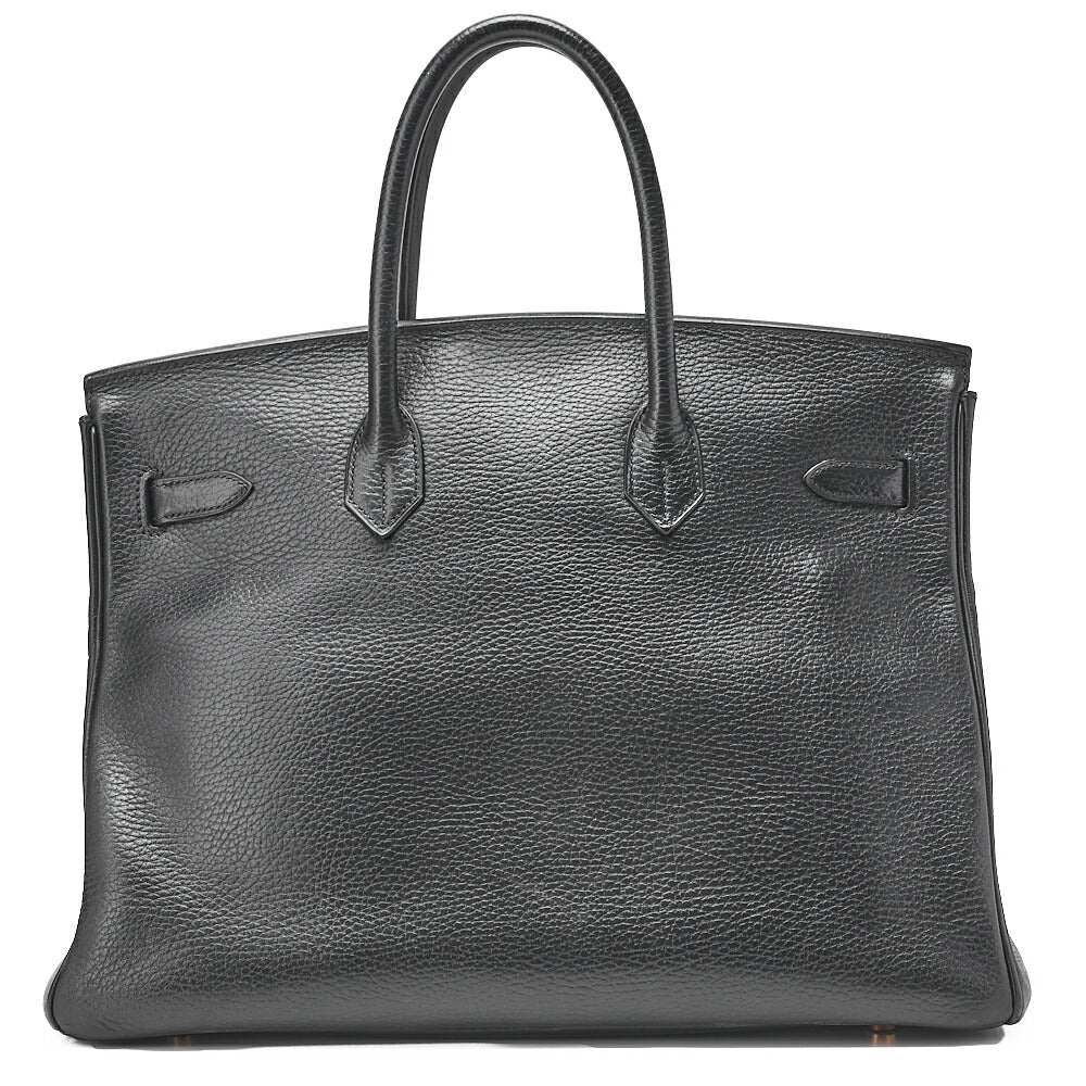 HERMES Birkin 35 Trion Handbag Black Gold-Tone Hardware, Pre-Owned