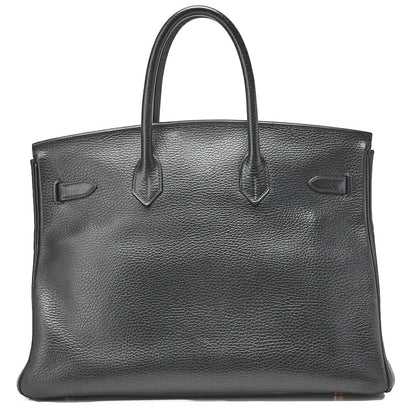 HERMES Birkin 35 Trion Handbag Black Gold-Tone Hardware, Pre-Owned