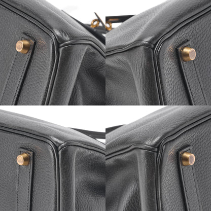 HERMES Birkin 35 Trion Handbag Black Gold-Tone Hardware, Pre-Owned