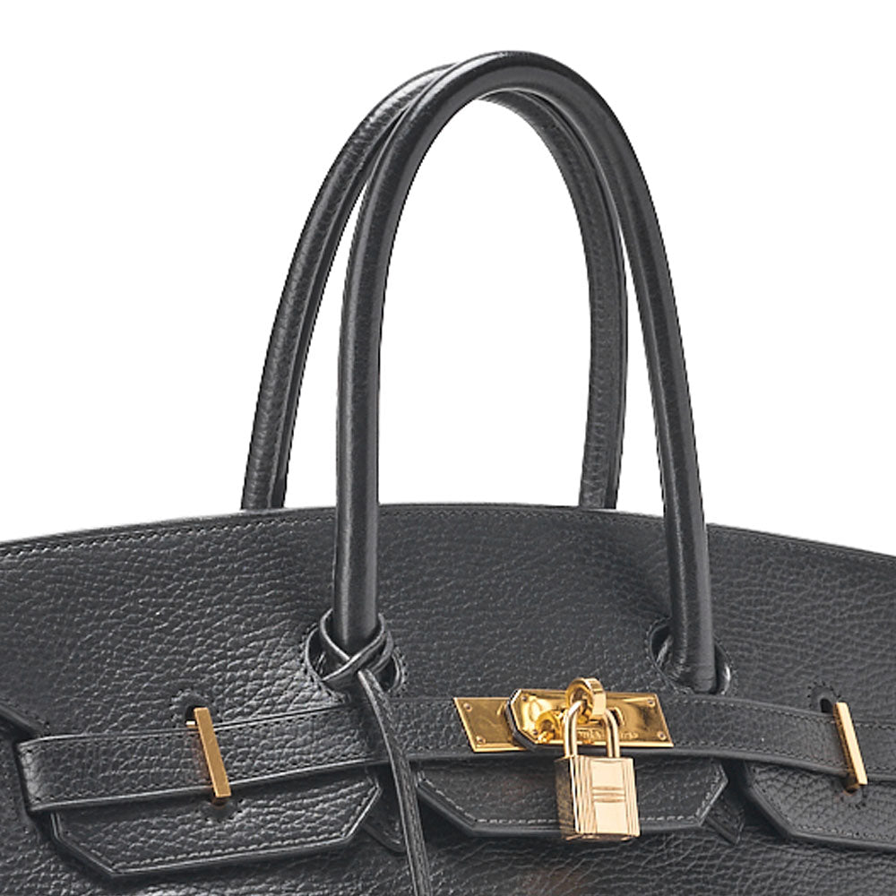HERMES Birkin 35 Trion Handbag Black Gold-Tone Hardware, Pre-Owned