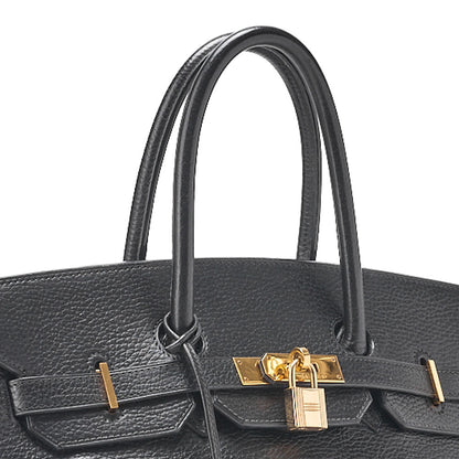 HERMES Birkin 35 Trion Handbag Black Gold-Tone Hardware, Pre-Owned