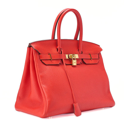Hermes Birkin 35 Taurillon Handbag Rouge Pievoine Gold-Tone Hardware, Pre-Owned