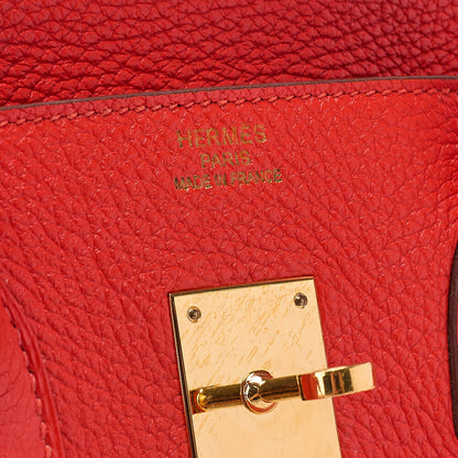 Hermes Birkin 35 Taurillon Handbag Rouge Pievoine Gold-Tone Hardware, Pre-Owned