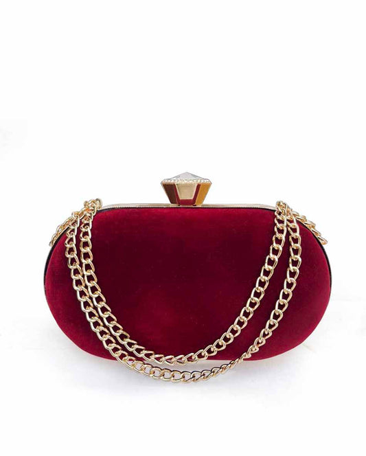 The Clutch House Reddish Maroon Velvet Oval Clutch Bag